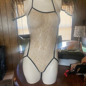 Sheer Halter Bodysuit with Black Trim